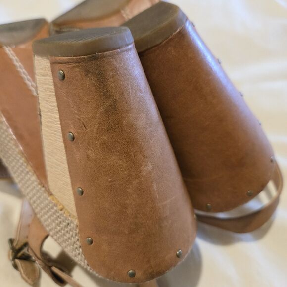 Timberland Marge Heel Peep Toe Shoe Sandal Tan Brown 9 Y2K - Picture 10 of 14